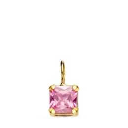 Colgante Oro 18k mujer 5.5 mm. piedra forma cuadrada color rosa