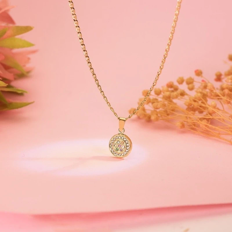 Colgante Oro 18k mujer 9 mm. circonitas combinadas multicolor