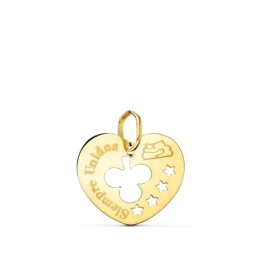 Colgante Oro 18k unisex 16 mm. corazón detalle trébol estrellas calad