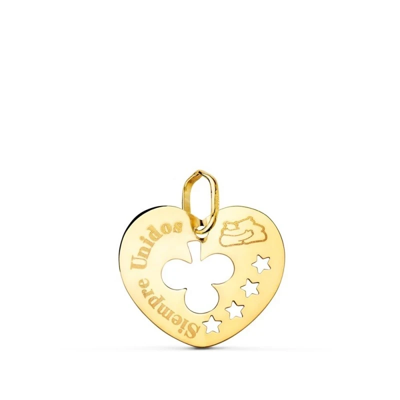 Colgante Oro 18k unisex 16 mm. corazón detalle trébol estrellas calad