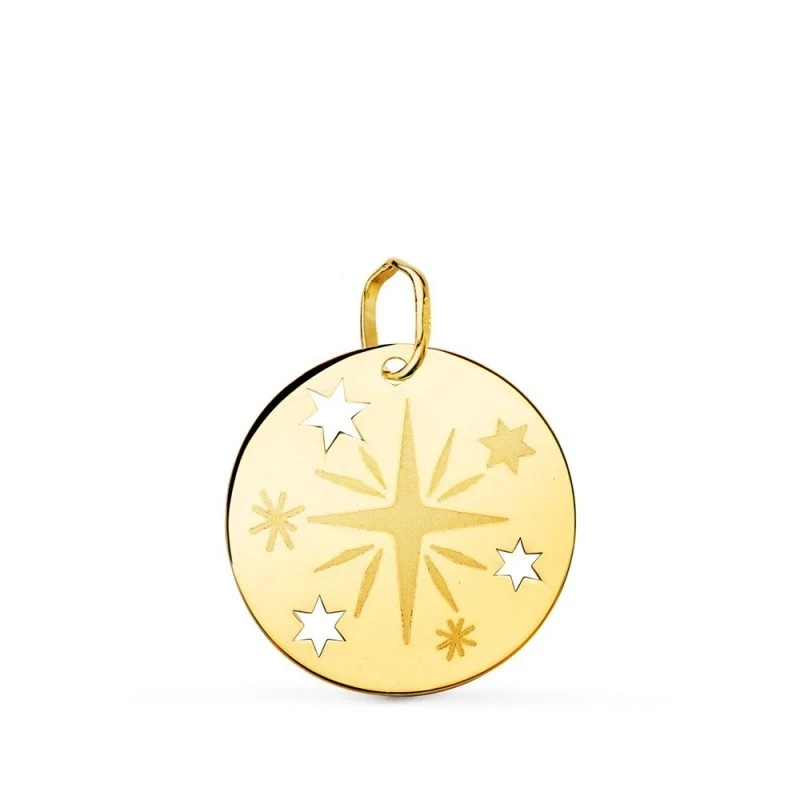 Rosa de los Vientos Colgante Amuleto Oro 18k unisex 18 mm. calada. Gr