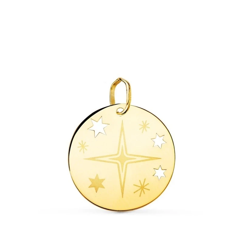 Rosa de los Vientos Colgante Amuleto Oro 18k unisex 18 mm. grabada br