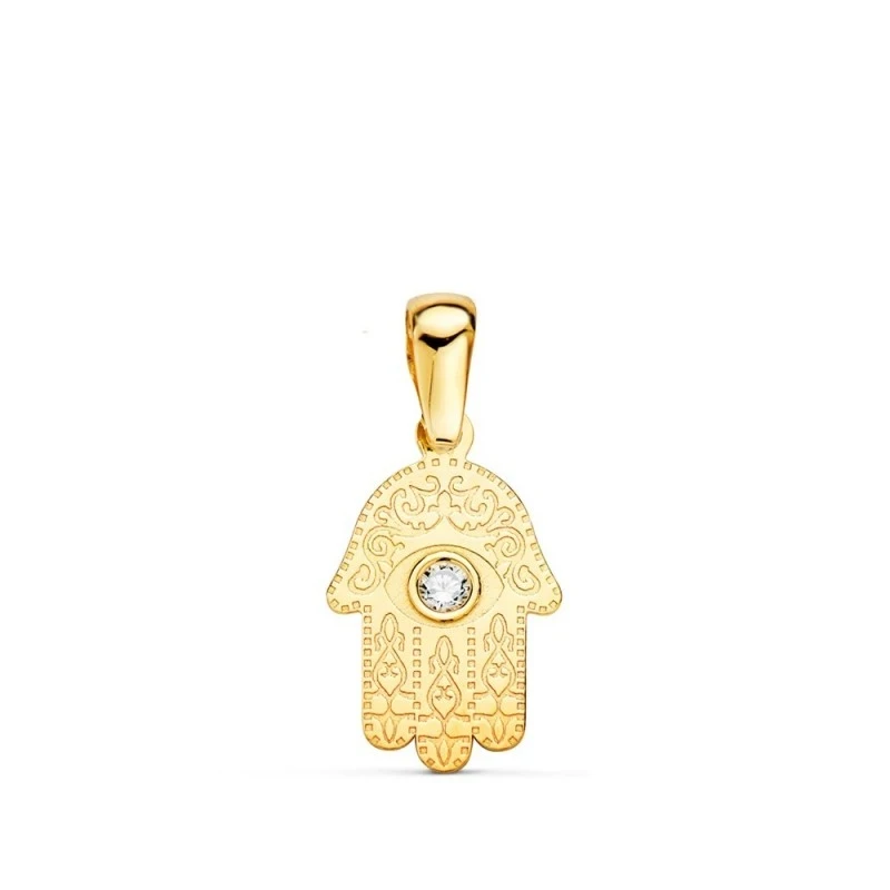 Mano Fátima Colgante Amuleto Oro 18k unisex 13 mm. detalles tallados