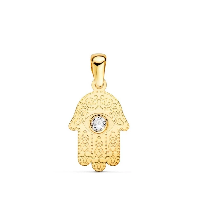 Mano Fátima Colgante Amuleto Oro 18k unisex 15 mm. detalles tallados