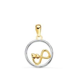Colgante Oro Bicolor 18k unisex 13 mm. redondo calado infinito corazo