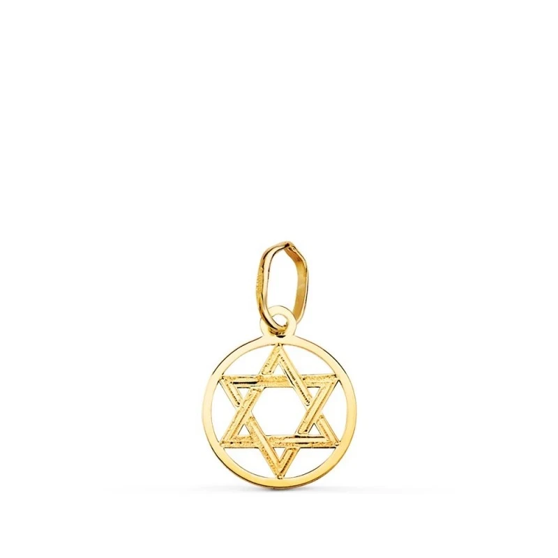 Estrella de David Colgante Amuleto Oro 18k unisex 10 mm. redondo cala