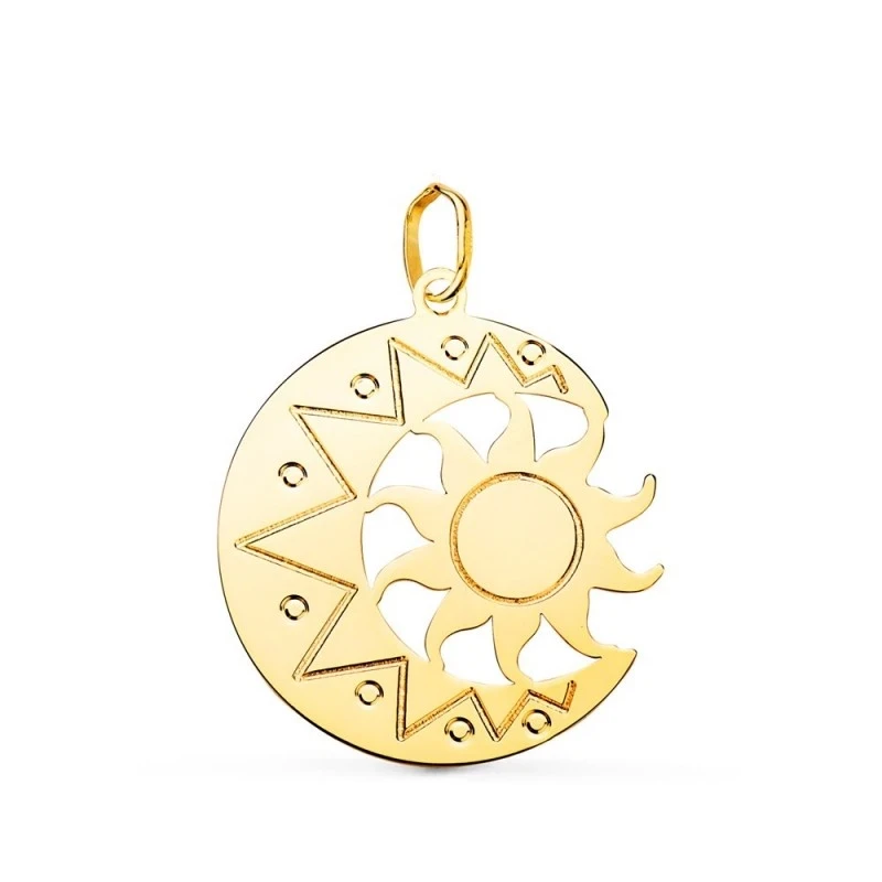 Colgante Oro 18k unisex 22 mm. luna sol brillo