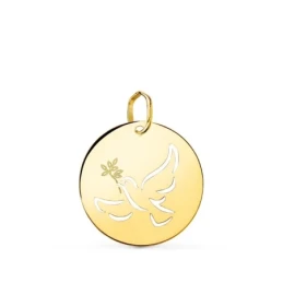 Colgante Oro 18k unisex 18 mm. paloma paz calada brillo
