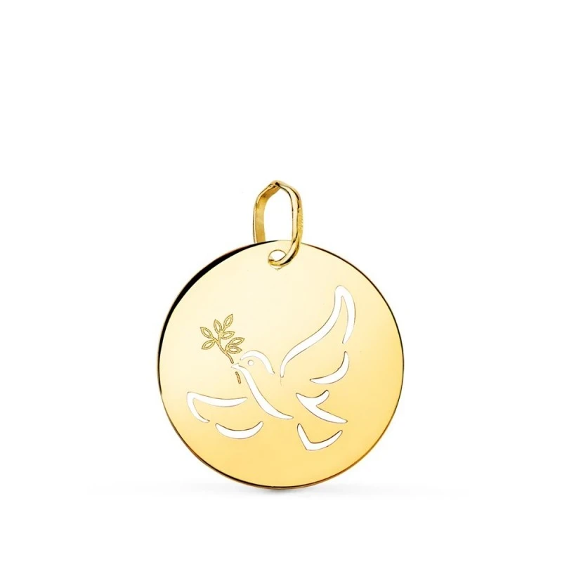 Colgante Oro 18k unisex 18 mm. paloma paz calada brillo