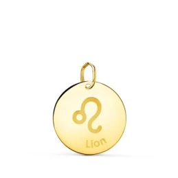 Leo Horóscopo Colgante Oro 18k unisex 16 mm. francés LION. Grabación