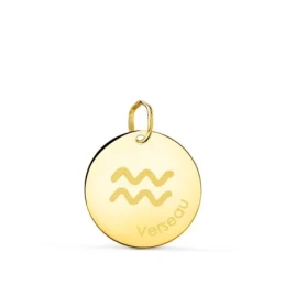 Acuario Horóscopo Colgante Oro 18k unisex 16 mm. francés Verseau. Gra