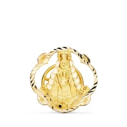 Virgen del Rocío Pin Solapero Oro 18k unisex 20 mm. forma pandereta d