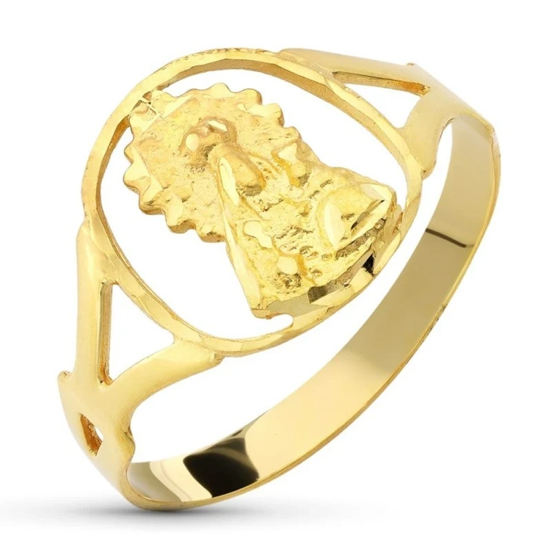 Virgen de Linarejos Sortija Oro 18k mujer cabeza ovalada detalle cerc