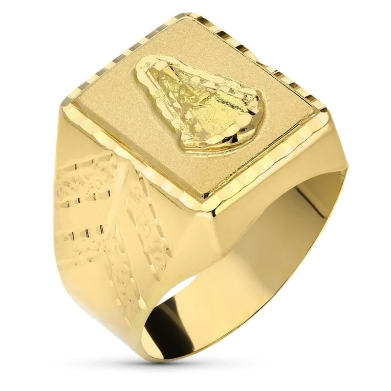 Virgen del Rocío Sello Oro 18k hombre cabeza cuadrada detalles tallad