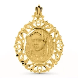 Virgen de la Macarena Medalla Oro 18k unisex 52 mm. relieve cerco det