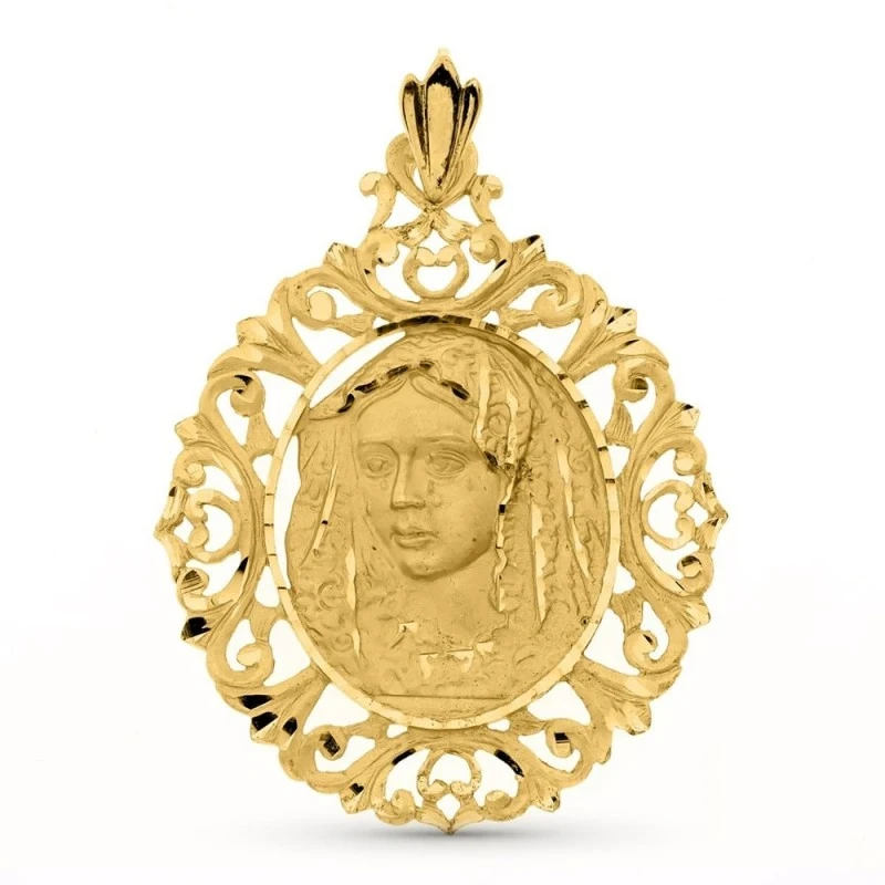 Virgen de la Macarena Medalla Oro 18k unisex 52 mm. relieve cerco det
