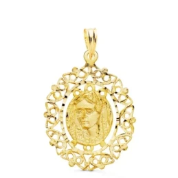 Virgen de la Macarena Medalla Oro 18k unisex 28 mm. cerco calado fili