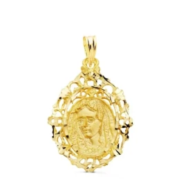 Virgen de la Macarena Medalla Oro 18k unisex 27 mm. filigrana cerco c