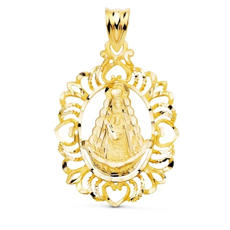 Virgen del Rocío Medalla Oro 18k unisex 30 mm. calada detalles tallad
