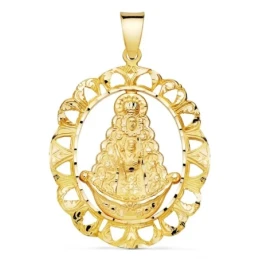 Virgen del Rocío Medalla Oro 18k unisex 39 mm. detalle cerco calado t