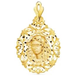 Virgen de la Macarena Medalla Oro 18k unisex 40 mm. detalles calados