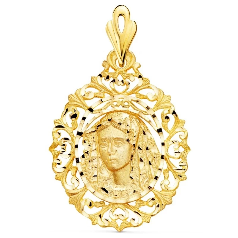 Virgen de la Macarena Medalla Oro 18k unisex 40 mm. detalles calados