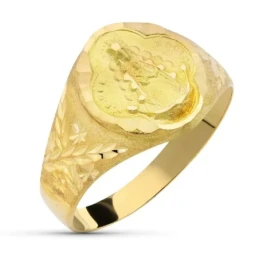 Virgen del Rocío Sello Oro 18k hombre cabeza forma pandereta detalles