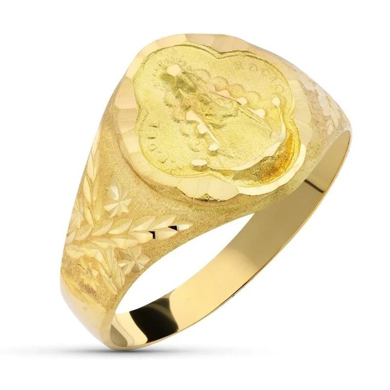 Virgen del Rocío Sello Oro 18k hombre cabeza forma pandereta detalles