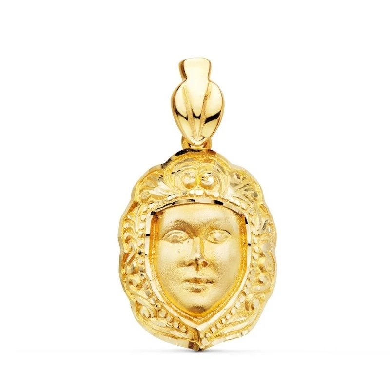 Virgen del Rocío Colgante Oro 18k unisex 23 mm. rostro detalle siluet