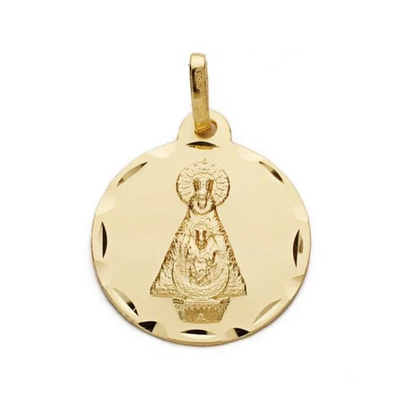 Virgen de Tíscar Medalla Oro 18k unisex 22 mm. borde tallado. Grabaci