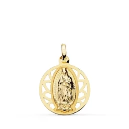 Virgen de Guadalupe Medalla Oro 18k unisex 18 mm. cerco calado