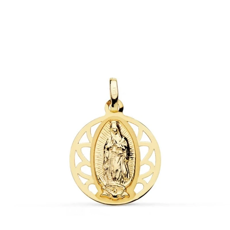 Virgen de Guadalupe Medalla Oro 18k unisex 18 mm. cerco calado