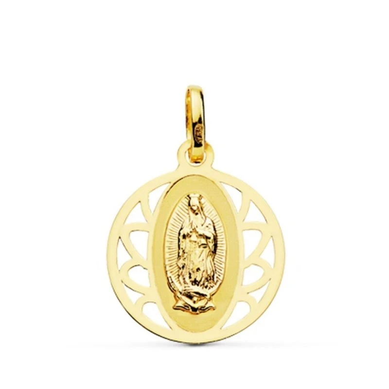 Virgen de Guadalupe Medalla Oro 18k unisex 16 mm. cerco calado