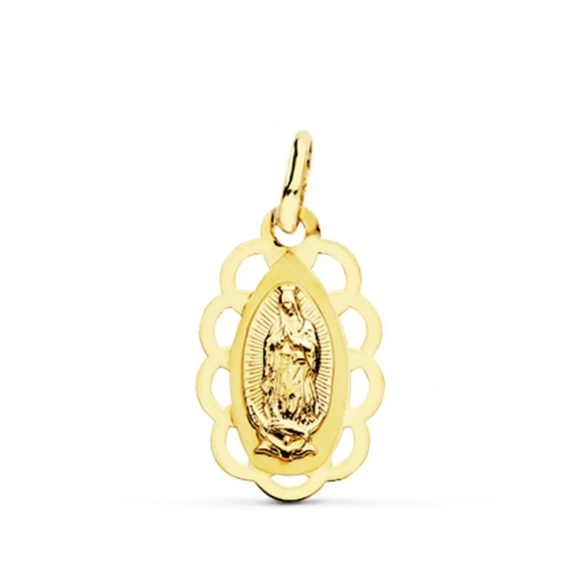 Virgen de Guadalupe Medalla Oro 18k unisex 19 mm. cerco calado