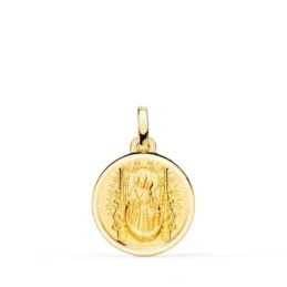 Virgen del Pino Medalla Oro 18k unisex 14 mm. trono bisel liso. Graba
