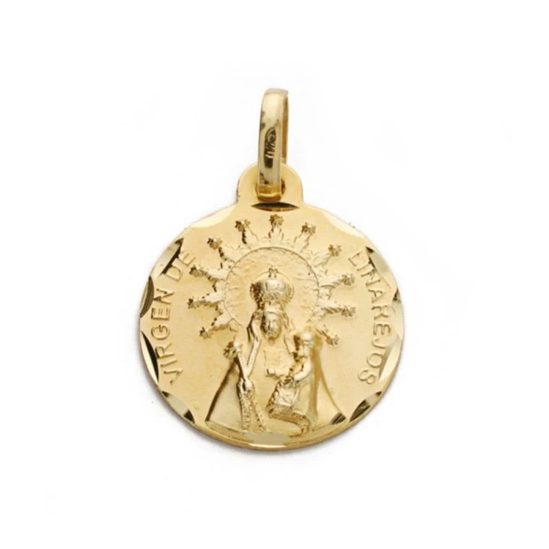 Virgen de Linarejos Medalla Oro 18k unisex 14 mm. detalles tallados b