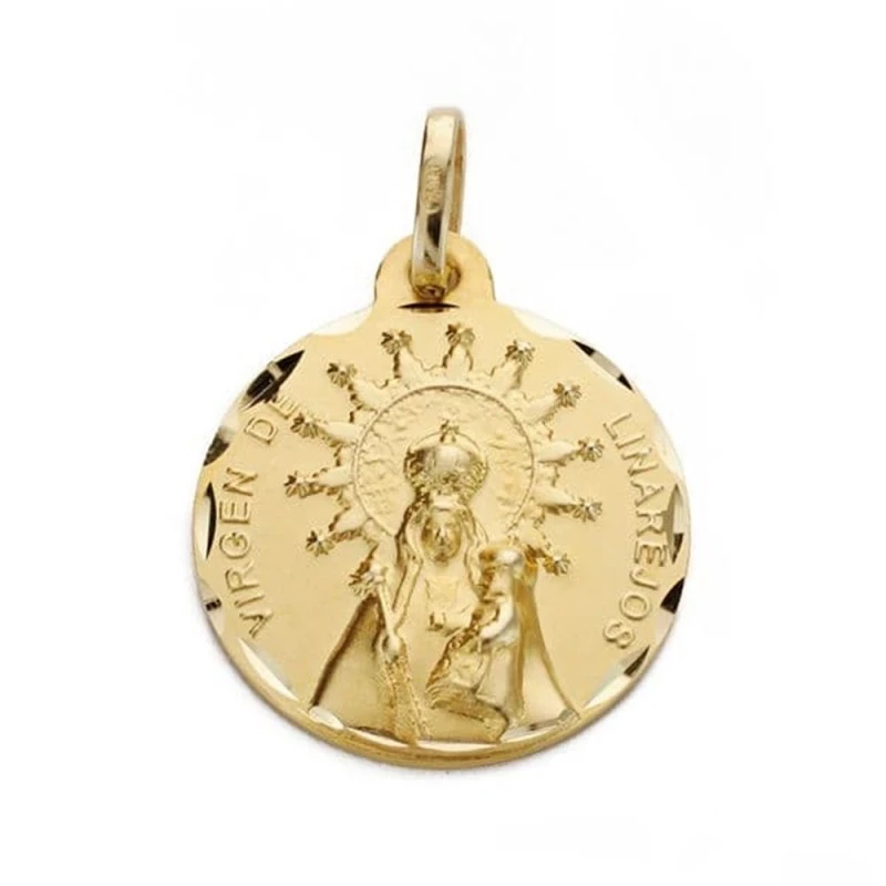 Virgen de Linarejos Medalla Oro 18k unisex 18 mm. detalles tallados b