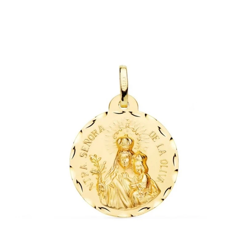 Virgen de la Oliva Medalla Oro 18k unisex 20 mm. bisel tallado