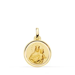 Virgen María Auxiliadora Medalla Oro 18k unisex 16 mm. bisel liso. Gr