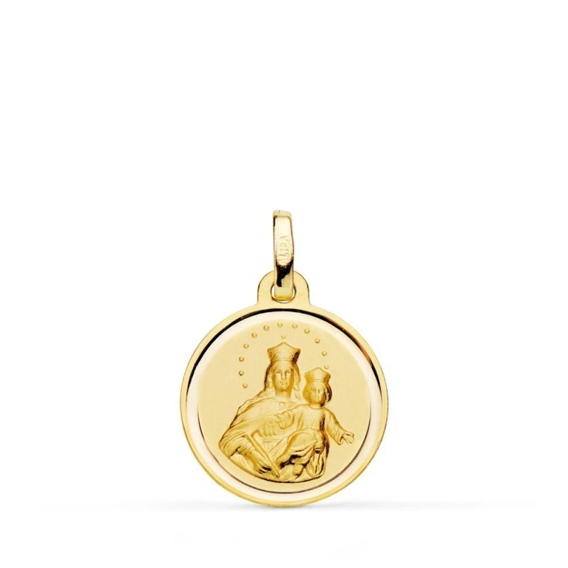 Virgen María Auxiliadora Medalla Oro 18k unisex 16 mm. bisel liso. Gr