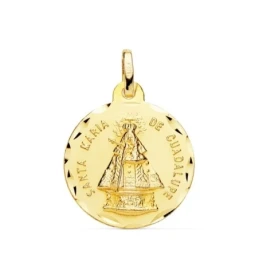 Virgen Santa María de Guadalupe Medalla Oro 18k unisex 24 mm. bisel t