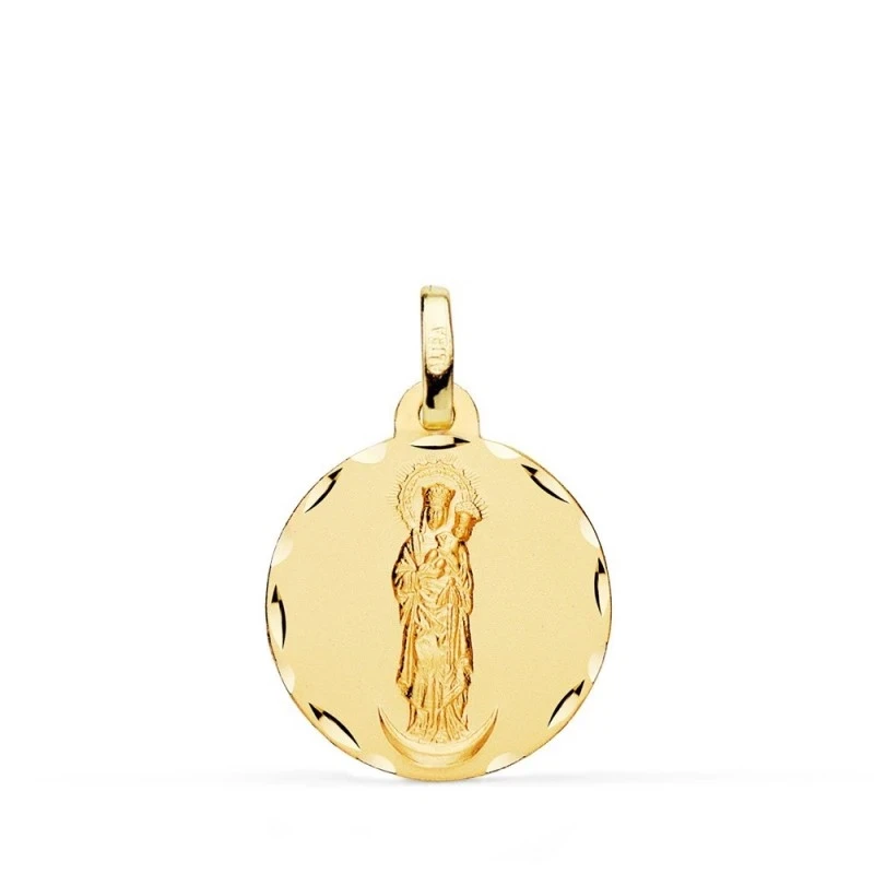 Virgen de la Almudena Medalla Oro 18k unisex 18 mm. borde tallado