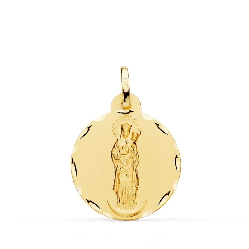 Virgen de la Almudena Medalla Oro 18k unisex 20 mm. borde tallado
