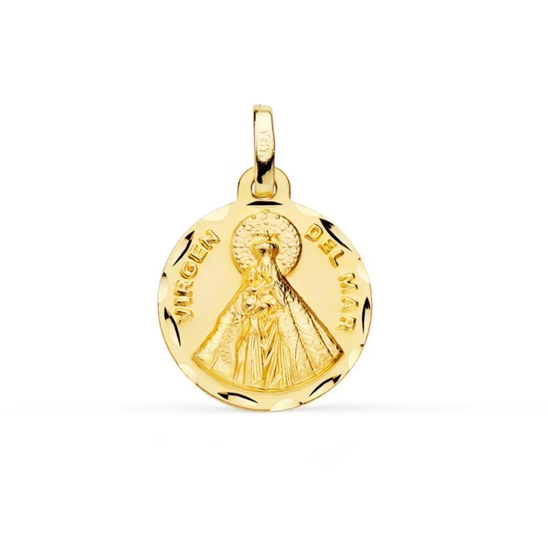 Virgen del Mar Medalla Oro 18k unisex 16 mm. bordes tallados