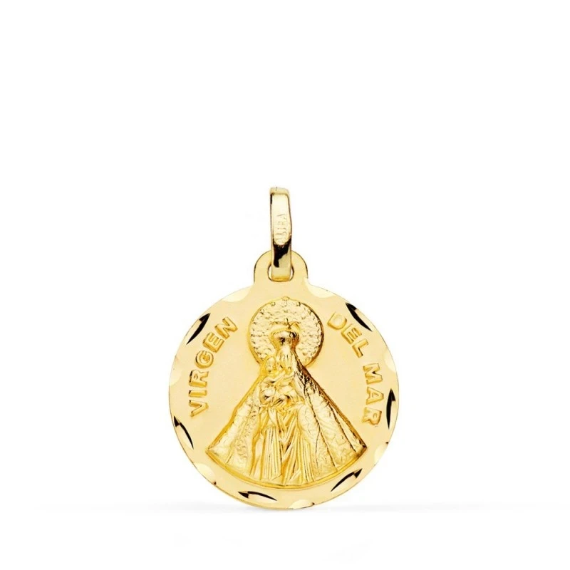 Virgen del Mar Medalla Oro 18k unisex 18 mm. bordes tallados