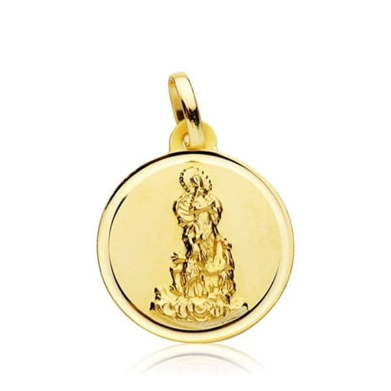 Virgen del Saliente Medalla Oro 18k unisex 18 mm. bisel liso