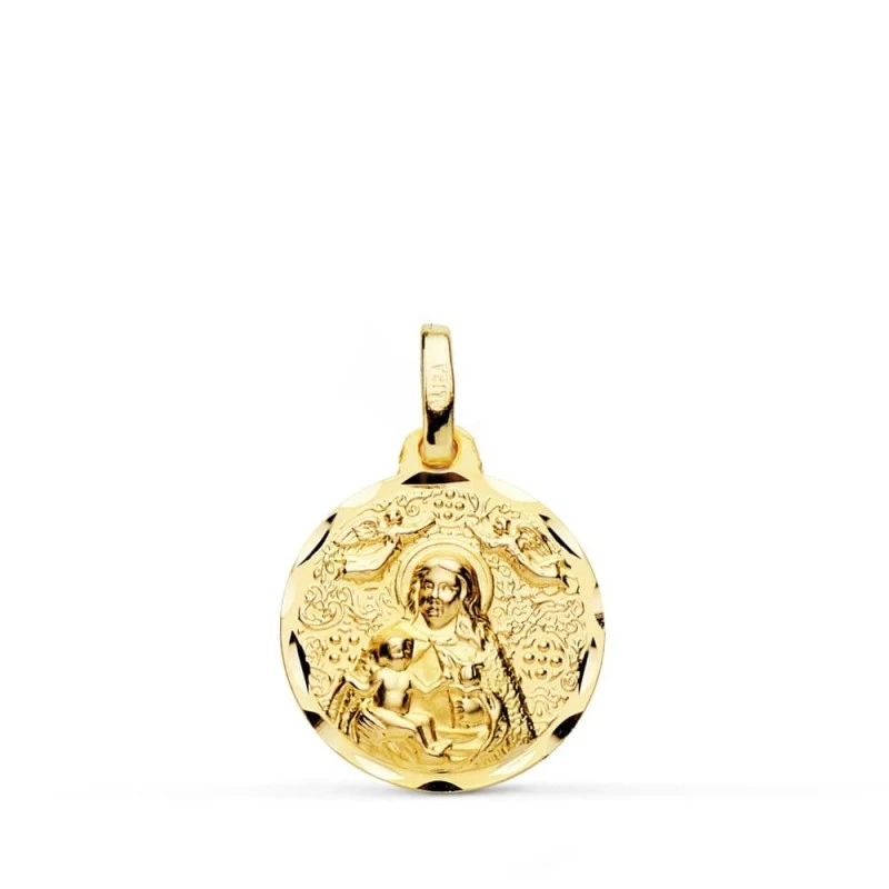 Virgen de la Cinta Medalla Oro 18k unisex 16 mm. detalles tallados bi