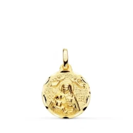 Virgen de la Cinta Medalla Oro 18k unisex 16 mm. bisel tallado. Graba