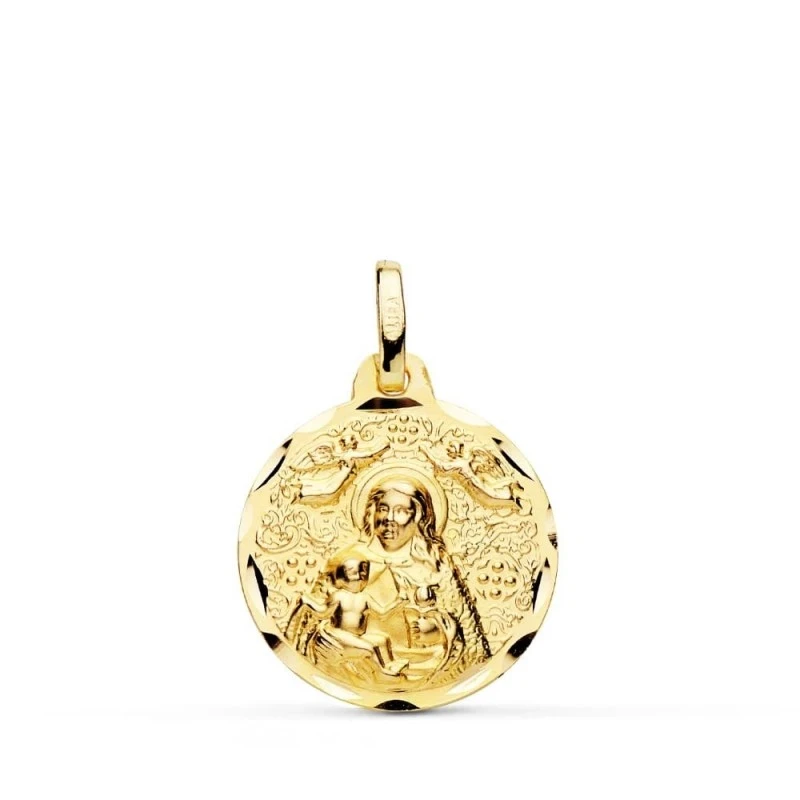 Virgen de la Cinta Medalla Oro 18k unisex 18 mm. detalles tallados bi