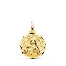 Virgen de la Cinta Medalla Oro 18k unisex 18 mm. bisel tallado. Graba